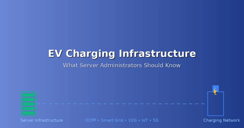 EV charging infrastructure with server racks and network connections