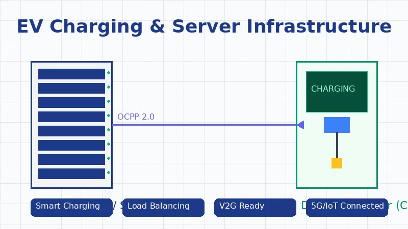 EV charging station connected to data center infrastructure via OCPP protocol